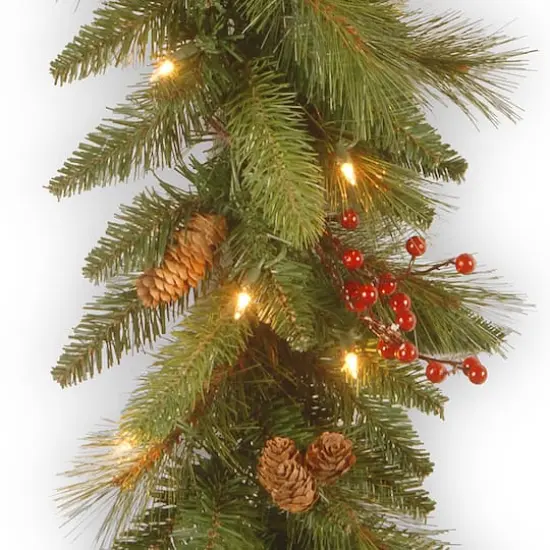 6' x 12" Pre-lit Decorative Collection Artificial Christmas Garland with 20 Cones, 5 Red Berries and 35 Clear Lights {4}