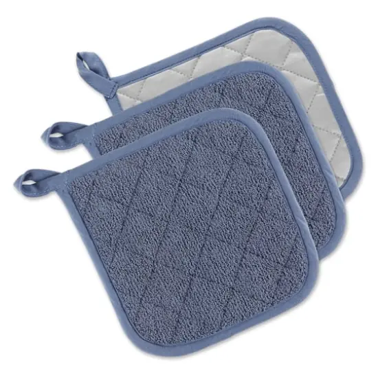DII&reg; Terry Cloth Potholders, 3ct. Stonewash Blue {1}