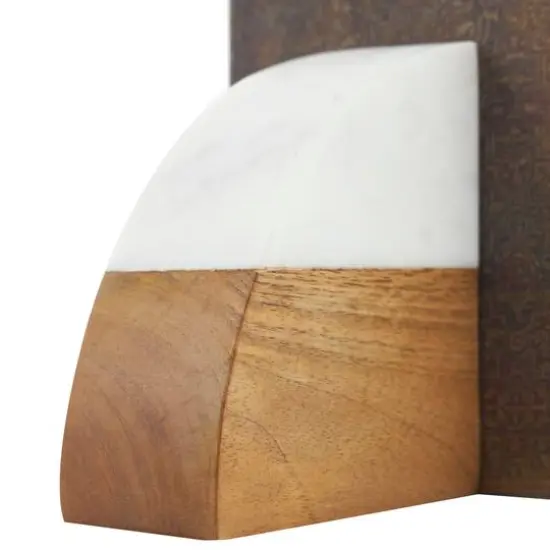 5" Marble & Wood Geometric Arched Bookends Set {7}