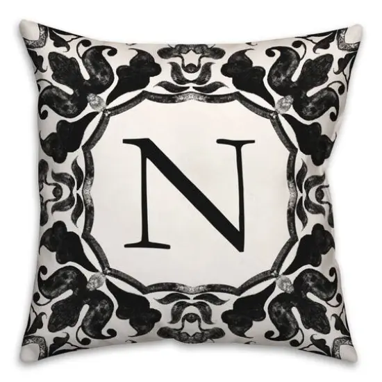 Black & White Monogram Indoor/Outdoor Pillow N {1}