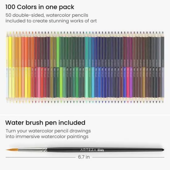 Arteza&reg; Kids Dual Sided Watercolor Pencils with Watercolor Brush, 50 pcs {8}
