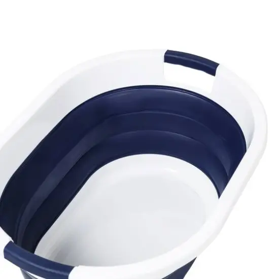 Honey Can Do 24" Collapsible Rubber Laundry Basket Set Blue and White {12}