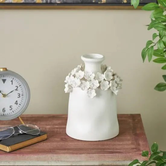 9" White Flower Decorative Ceramic Vase {3}