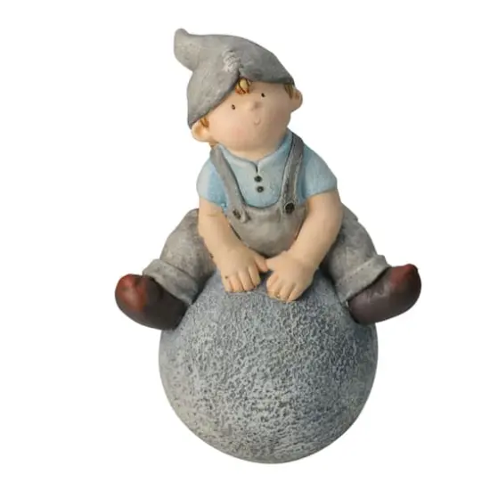 16" Young Boy Gnome Sitting on Ball Spring Outdoor Garden Figure {1}