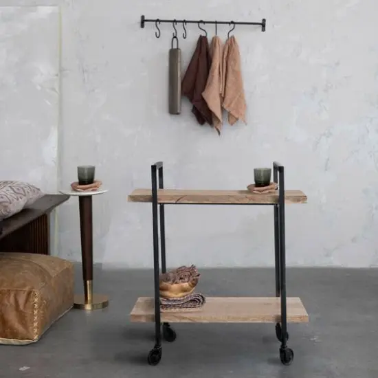 Hello Honey&reg; 30.5" Brown Mango Wood & Black Metal 2-Tier Cart {3}