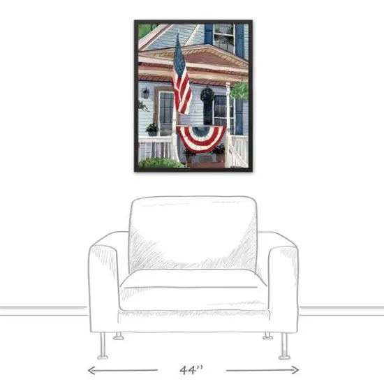 Patriotic Flag Porch Black Framed Canvas {3}