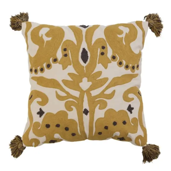 Hello Honey&reg; Cream & Mustard Embroidered Pillow Cover with Tassels {1}