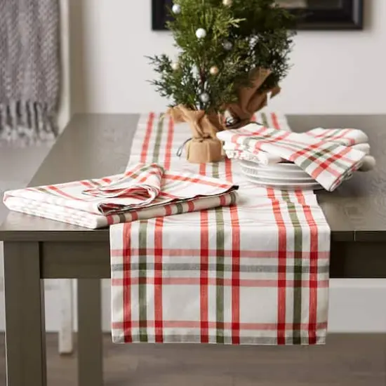 DII® 108" Jolly Tree Collection Nutcracker Plaid Table Runner {4}