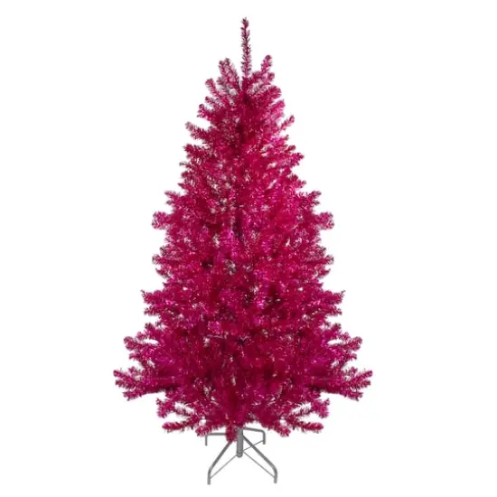7ft. Unlit Dark Pink Metallic Tinsel Artificial Christmas Tree {1}