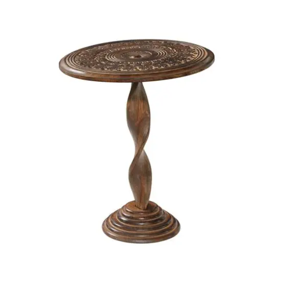 22" Brown Traditional Mango Wood Accent Table {3}