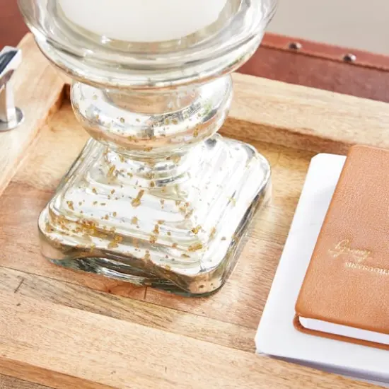 16" Silver Glass Traditional Candle Holder {8}