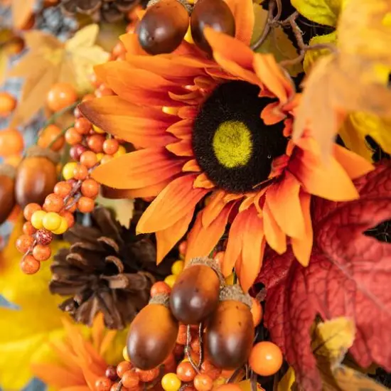 Glitzhome&reg; 27" Fall Sunflower, Maple Leaf & Berry Swag {13}