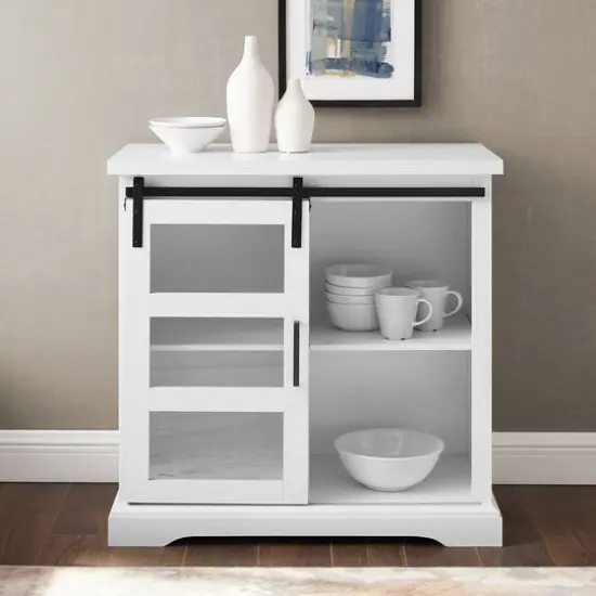 Walker Edison 32" Solid White Sliding Glass Door Modern Accent Cabinet {4}