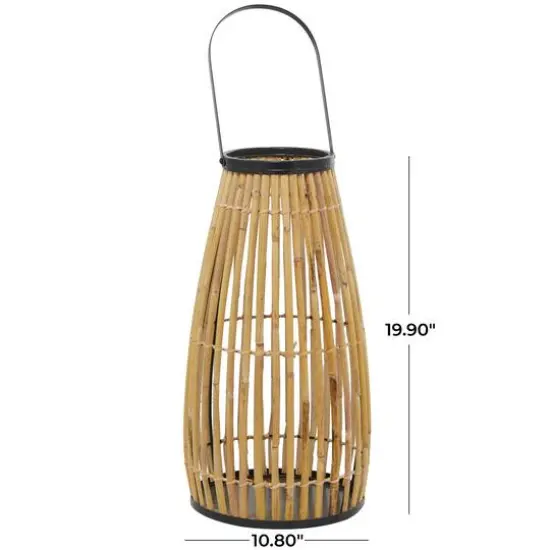 20" Brown Wicker Handmade Slatted Frame Candle Lantern with Handle {6}