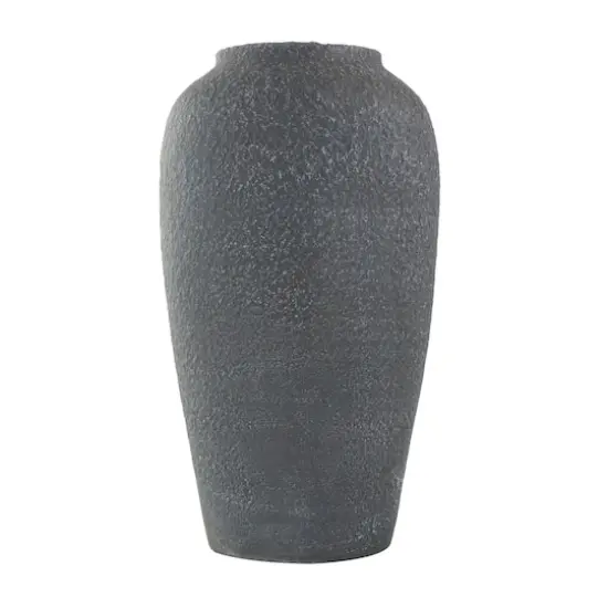 15" Black Ceramic Whitewashed Textured Vase {3}