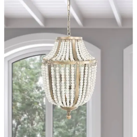 Hello Honey&reg; 27" Metal Chandelier With White Wooden Beads {12}