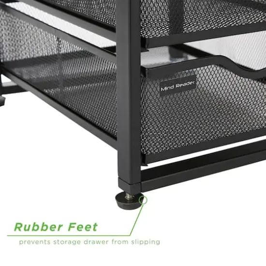 Mind Reader Black Metal Rolling Mesh Office Cart 4-Tiered Drawer Utility Storage Cabinet {5}