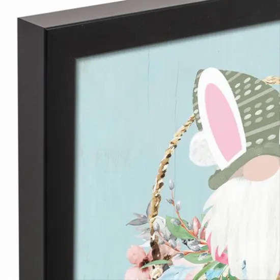 Gnome Bunny Basket Black Framed Canvas {4}