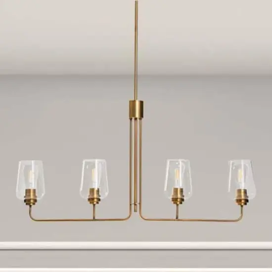 Hello Honey&reg; Robert Stevenson Lighting Holden Metal & Glass 4-Light Linear Chandelier Brushed Bronze {4}