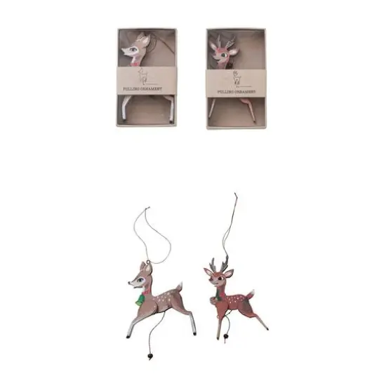 Hello Honey&reg; 2 Pack 5.5" Brown Deer Wood & Recycled Paper Pull Ornaments {1}