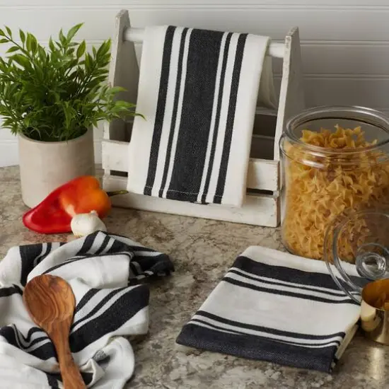 DII&reg; Black Chef Stripe Dish Towels, 3ct. {3}