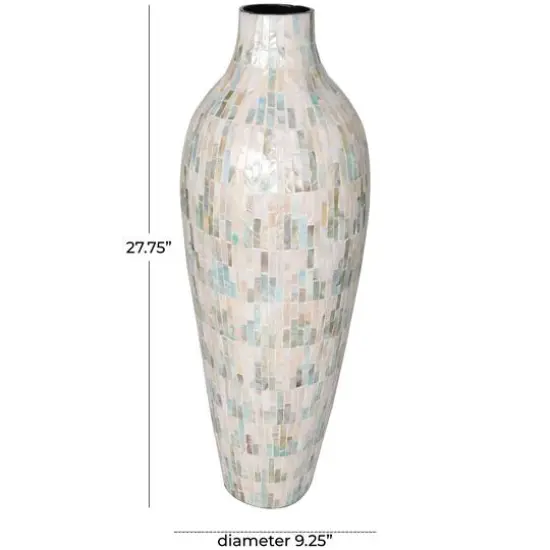 28" White Mother of Pearl Handmade Mosaic Inspired Vase with Pastel Blue & Pink Accents {10}