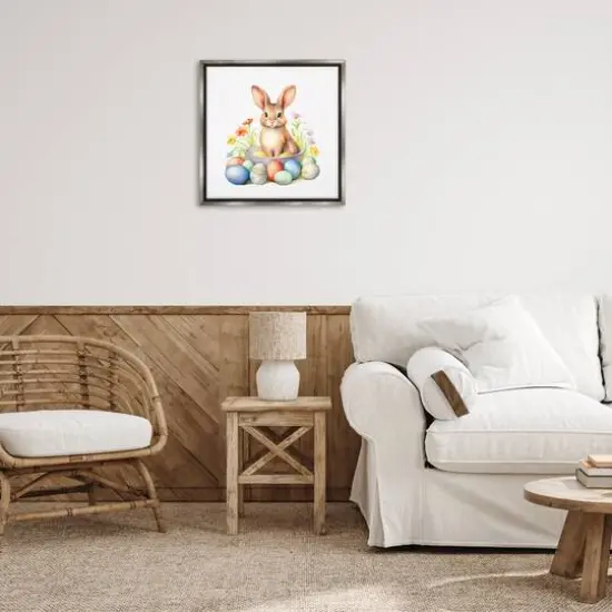 Stupell Industries Easter Bunny & Eggs Floater Framed Art Gray {3}