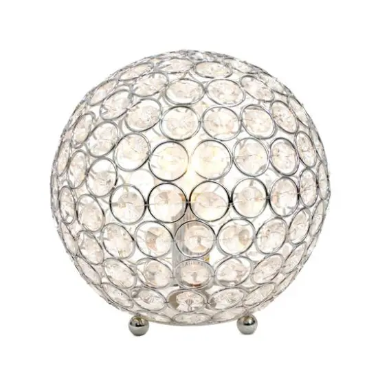 Lalia Home 8" Medium Metal Crystal Round Orb Table Lamp Chrome {3}