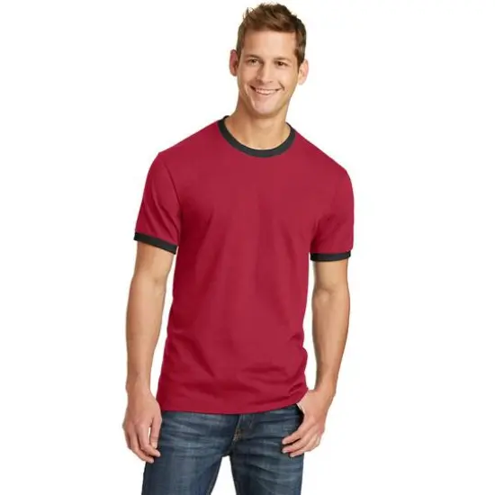 Port & Company&reg; Core Cotton Ringer Tee Red/Jet Black {4}
