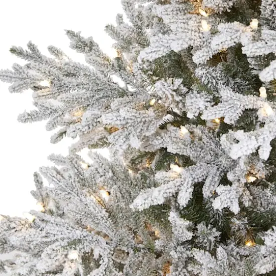 8ft. Pre-Lit Flocked Fraser Fir Artificial Christmas Tree with Warm White LED Lights {4}
