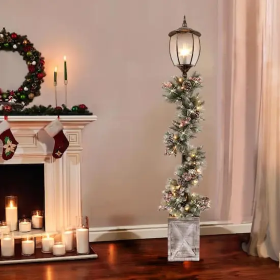 7ft. Lamp Post with Pre-Lit Decorated Garland {3}
