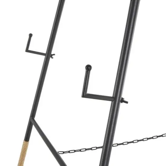 64" Black Metal Slim Foldable 2-Tier Easel with Wrapped Rattan Accents {10}