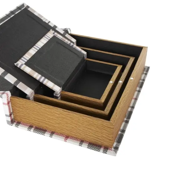 Multicolor Plaid Faux Book Storage Decorative Box Set {5}