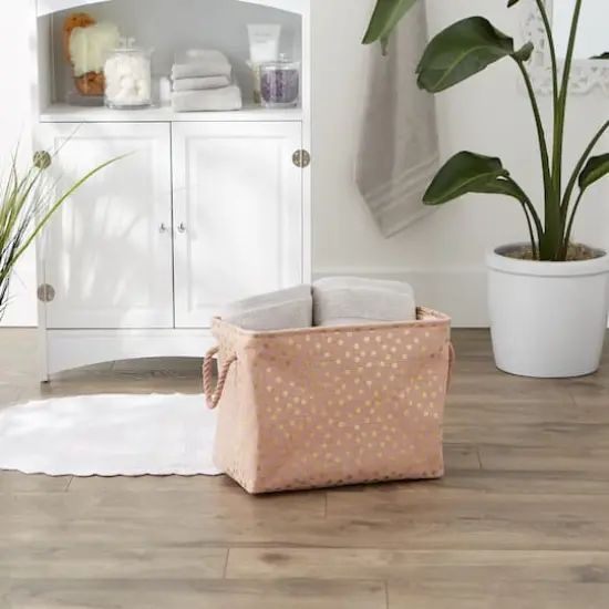 Medium Polyester Rectangle Bin With Gold Dots Millennial Pink {6}