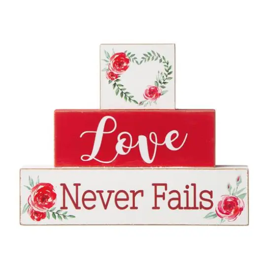 Glitzhome&reg; 9.5" Valentine's Wooden Block Tabletop Sign {6}
