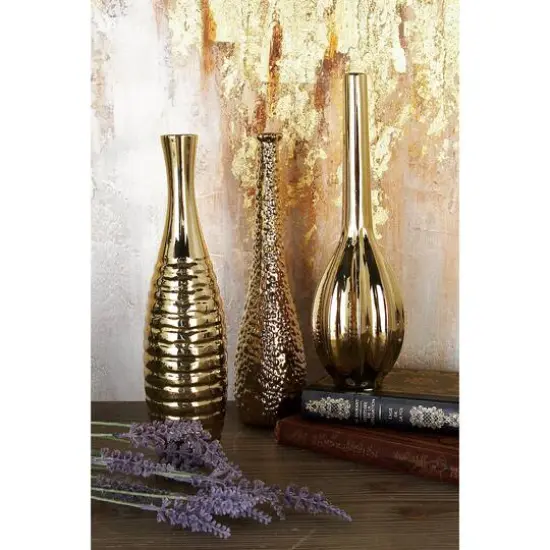 12" Gold Stoneware Glam Vase Set {9}