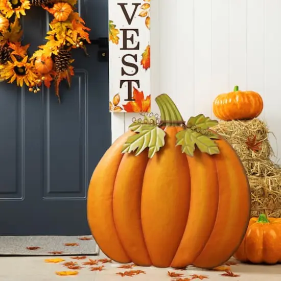 Glitzhome&reg; 39" Fall Pumpkin Metal Yard Stake or Standing D&eacute;cor {12}