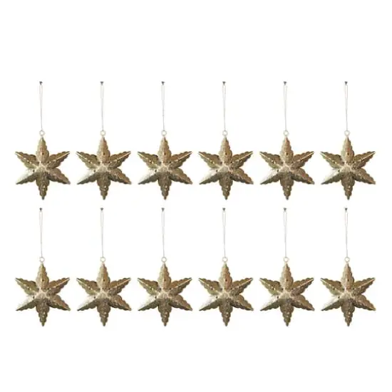 Hello Honey&reg; 12 Pack 5.75" Antique Brass Electroplated Metal Laser Cut Star Ornaments {1}