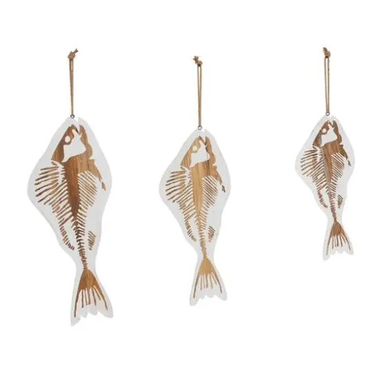 Set of 3 White Wood Coastal Fish Wall Decor, 22", 26", 30" {7}