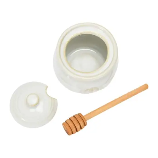 Hello Honey&reg; 3.5" White Ceramic Honey Bee Pot & Wood Dipper {1}