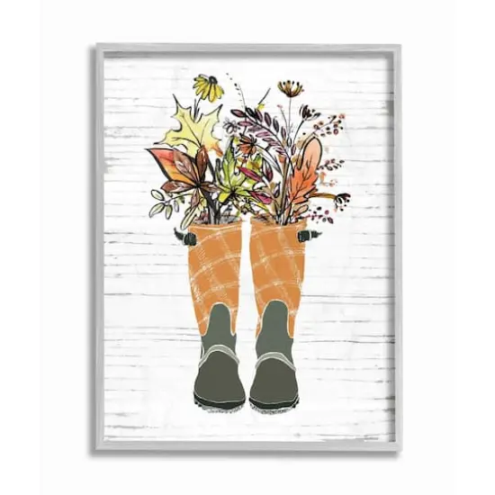 Stupell Industries Fall Foliage in Boots Gray Framed Wall Art {1}