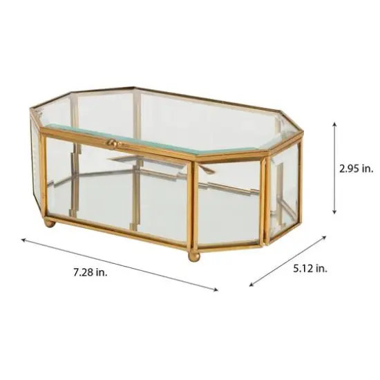 Home Details Large Gold Vintage Mirrored Bottom Octagonal Glass Keepsake Box {6}
