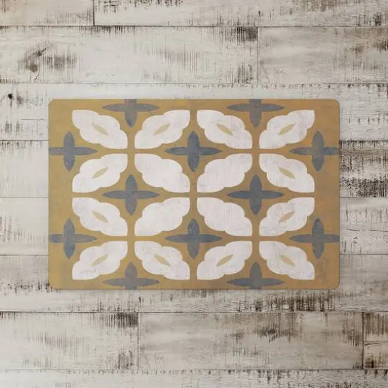 Yellow White and Blue Medallion Floor Mat {3}