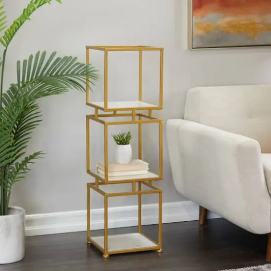 Gold Marble Glam Shelving Unit, 39" x 12" x 12" {7}