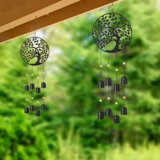 Glitzhome&reg; Matte Black Metal Tree of Life Windchime with Bells {4}
