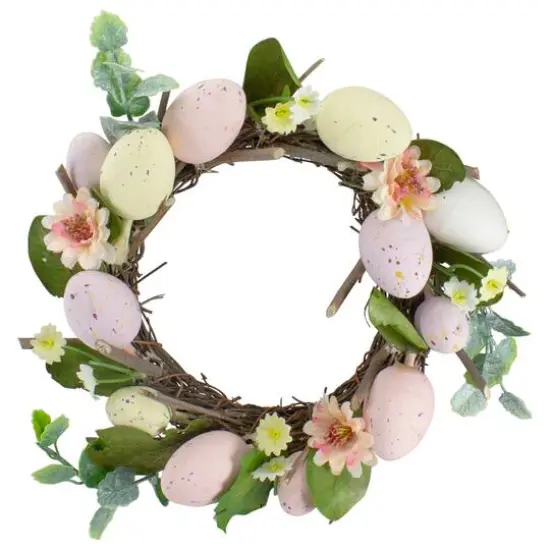 8" Pink & Yellow Pastel Easter Egg Wreath {1}