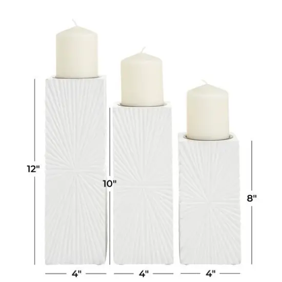 CosmoLiving by Cosmopolitan Set of 3 White MDF Contemporary Candle Holder, 12" x 4" x 4" {7}