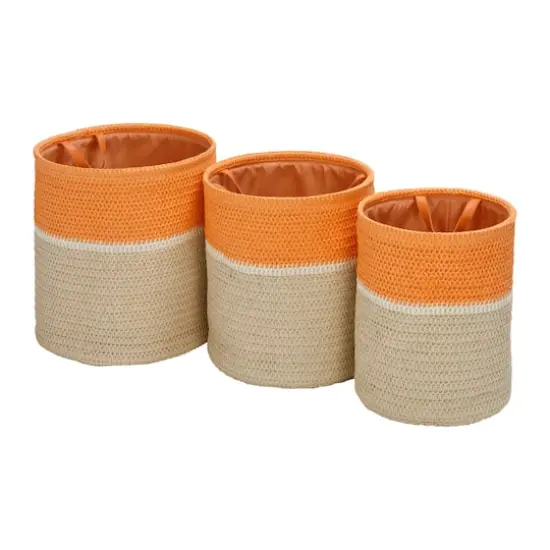 Honey Can Do Orange & Beige Paper Straw Nesting Baskets with Handles Set {4}