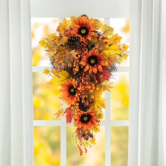 Glitzhome&reg; 27" Fall Sunflower, Maple Leaf & Berry Swag {11}