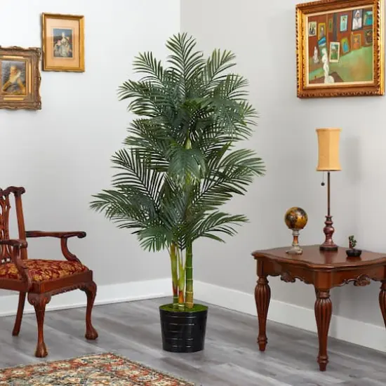 6ft. Golden Cane Artificial Palm Tree in Black Tin Planter {5}